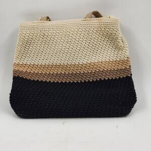 Liz Claiborne Crochet Shoulder Bag Zip Top Single Strap Boho 90s Y2K Cream Vtg